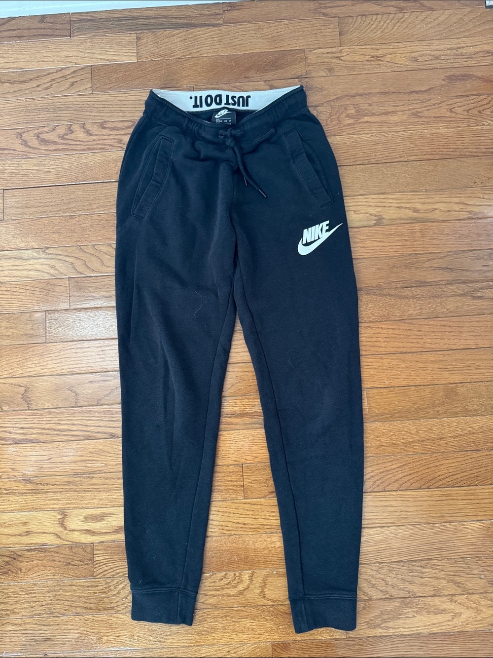 Nike Black Kids Jogger Sweatpants with White Swoosh